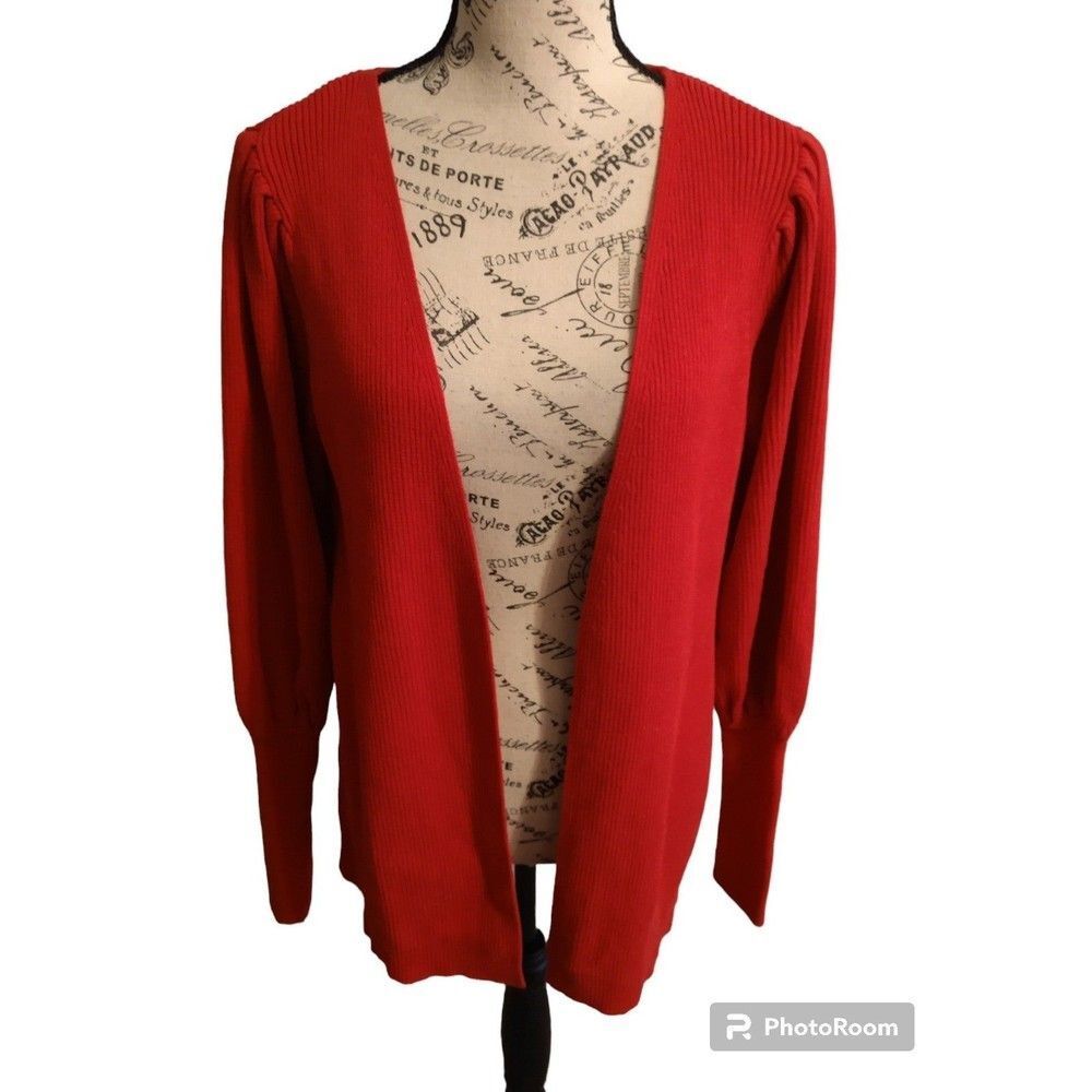 Cabi puff sleeve open Cardigan boho feminine red xs
